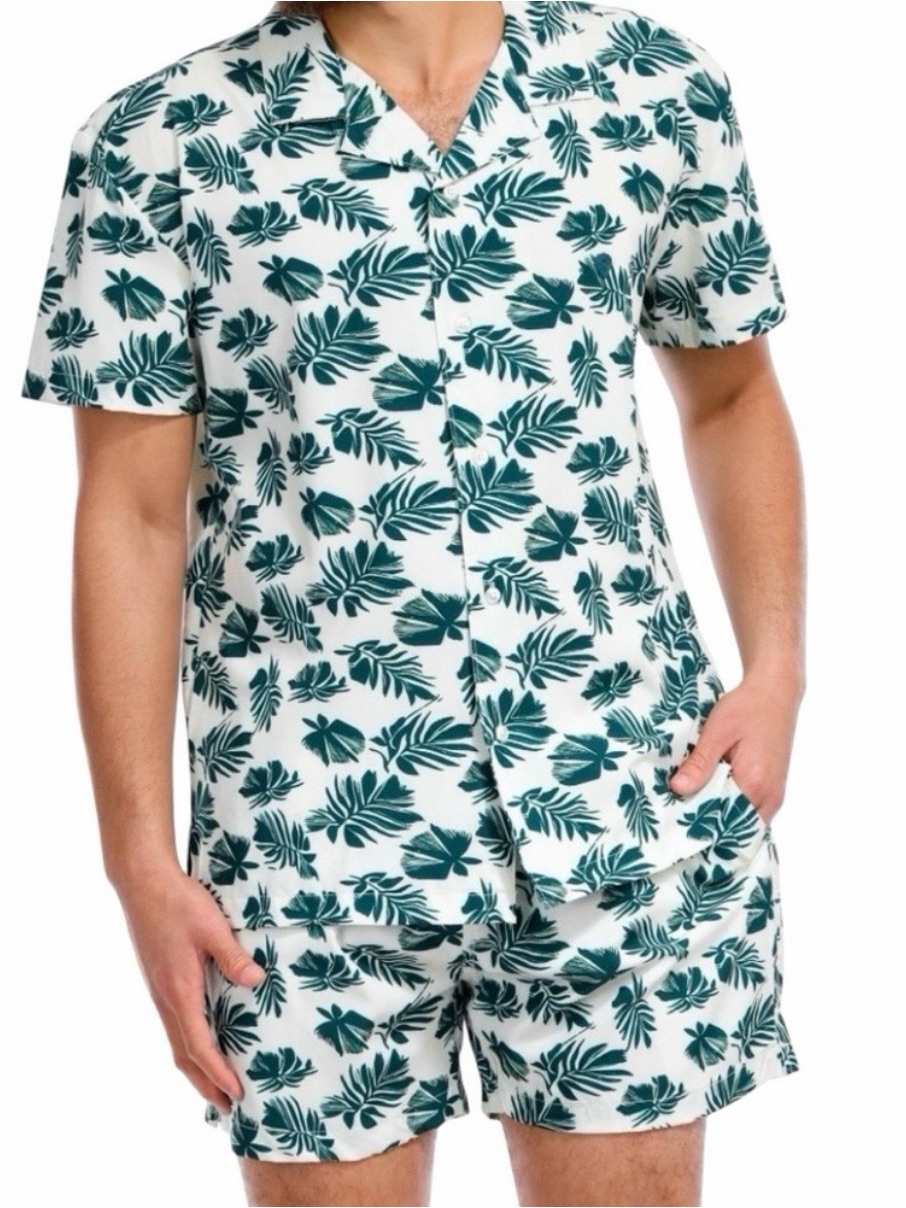 Sunset X Vine Men's Leaf-Print Swim Trunks & Button Down Shirt Cabana Set Nwt